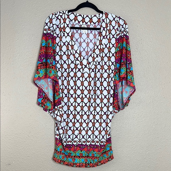 Trina Turke Women’s Venice Beach Tunic Cover Up in White Sz S Geometric Print - Picture 2 of 11